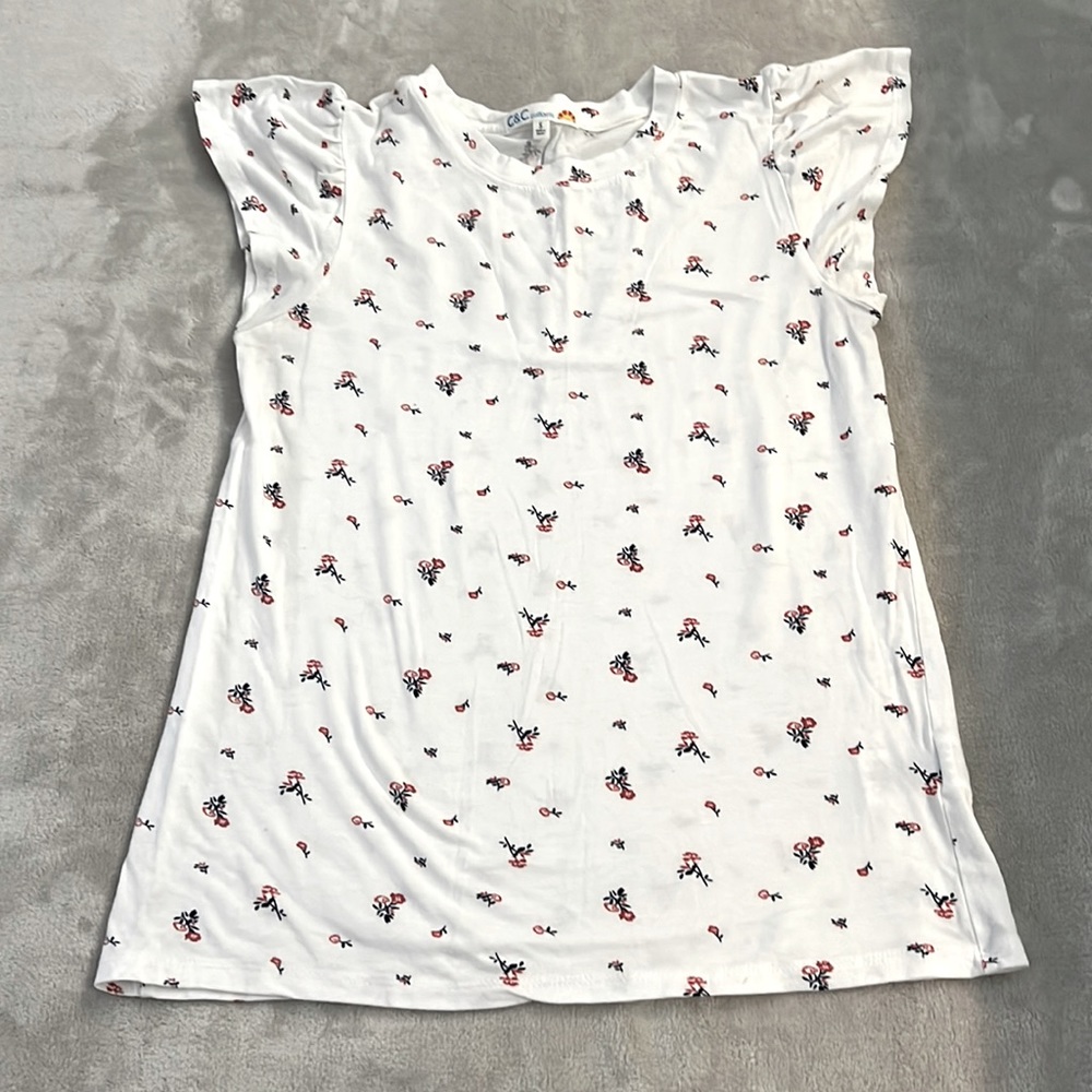 C&C California Tshirt | White w/ Red & Blue Flowers | Size S